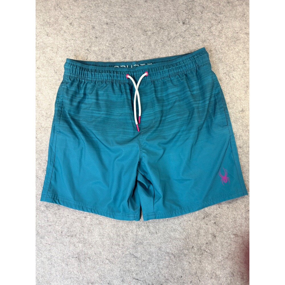 Spyder Swim Trunks Men Large Teal Patterned Board Shorts Drawstring